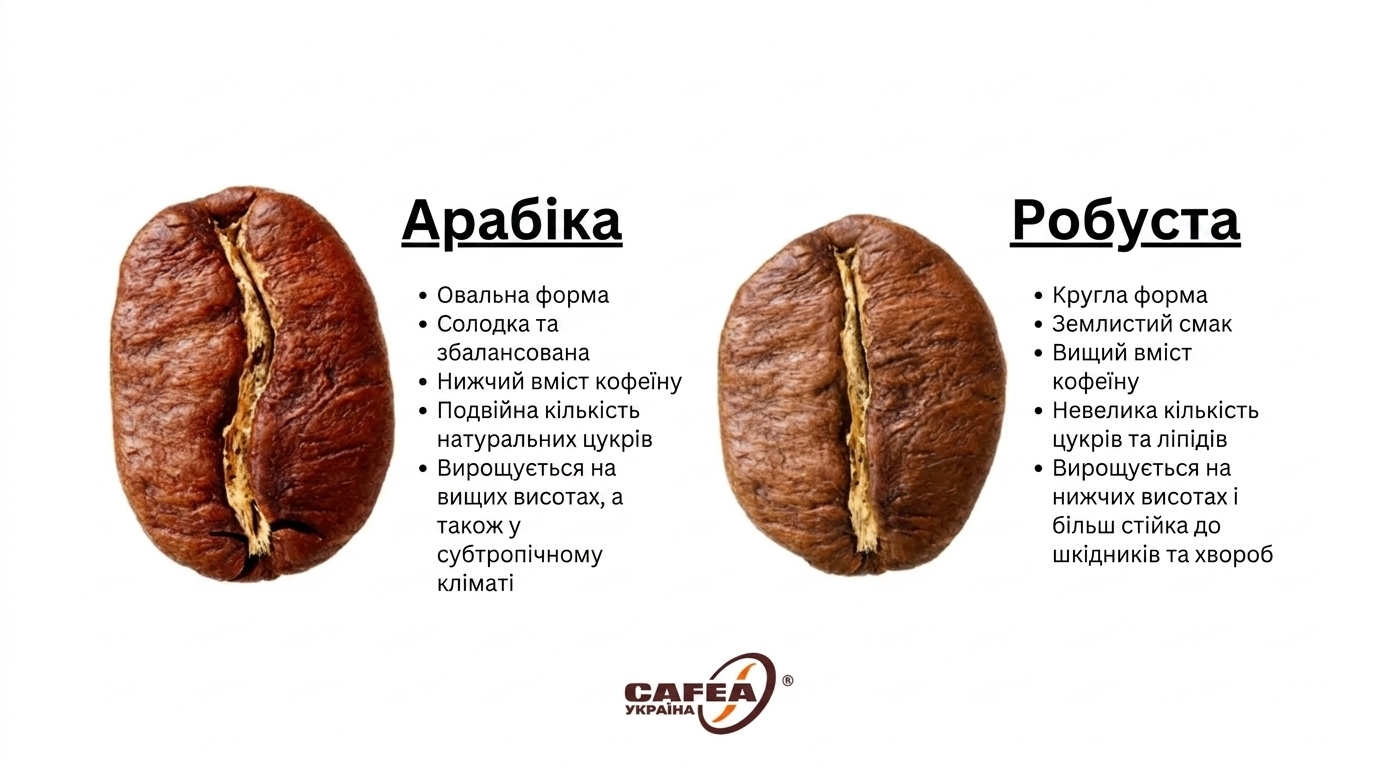 Порівняння зерен арабіки та робусти: форма та розмір