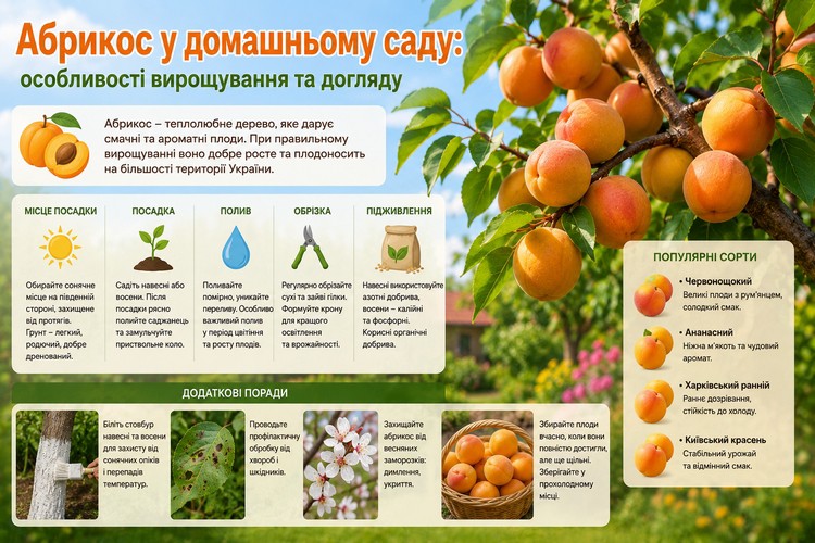 Інфографіка: Особливості вирощування та догляду за абрикосом